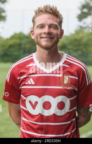 Liege, Belgium. 18th July, 2023. Standard's Renaud Emond poses for a portrait picture at the 2023-2024 season photoshoot of Belgian Jupiler Pro League team Standard de Liege, Tuesday 18 July 2023 in Liege. BELGA PHOTO BRUNO FAHY Credit: Belga News Agency/Alamy Live News Stock Photo