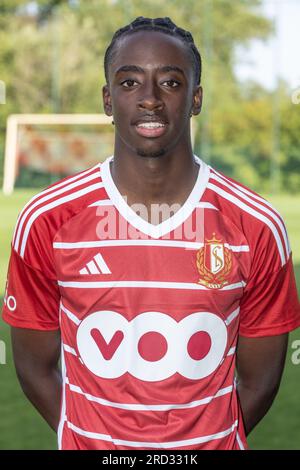 Liege, Belgium. 18th July, 2023. Standard's Hakim Sahabo poses for a portrait picture at the 2023-2024 season photoshoot of Belgian Jupiler Pro League team Standard de Liege, Tuesday 18 July 2023 in Liege. BELGA PHOTO BRUNO FAHY Credit: Belga News Agency/Alamy Live News Stock Photo