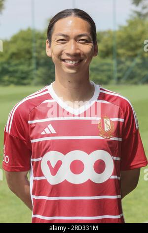 Liege, Belgium. 18th July, 2023. Standard's Hayaho Kawabe poses for a portrait picture at the 2023-2024 season photoshoot of Belgian Jupiler Pro League team Standard de Liege, Tuesday 18 July 2023 in Liege. BELGA PHOTO BRUNO FAHY Credit: Belga News Agency/Alamy Live News Stock Photo