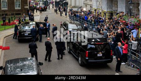 President of the USA Joe Biden is waved off by British Prime Minister Rishi Sunak as he leaves 10 Downing Street. Stock Photo