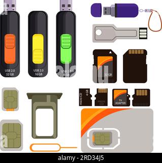 Memory cards icons set Stock Vector