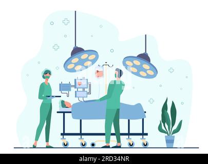 Professional surgeons surrounding patient on operation table Stock Vector