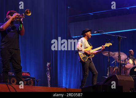 Cracow, Poland - July 17, 2023: Marcus Miller European Tour 2023 on stage in Congress Centre ICE Cracow at the 28th Summer Jazz Festival in Krakow. Stock Photo
