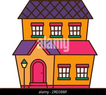 Vector cartoon blue house with big window and two flues icon. Vector small  house with purple roof and cloud in the sky icon. 26297301 Vector Art at  Vecteezy