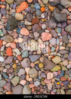 Closeup of colorful rocks on a Lake Superior beach on the Upper Peninsula of Michigan USA Stock Photo