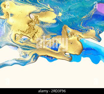 Marbled blue white abstract background liquid with flowing marble paint  texture Stock Photo