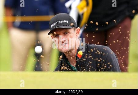 England's Justin Rose chips out of a bunker on the 5th during a practice round ahead of The Open at Royal Liverpool, Wirral. Picture date: Tuesday July 18, 2023. Stock Photo