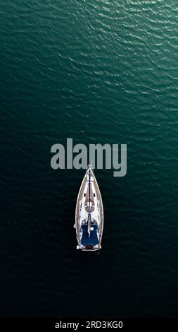 Aerial view to Sailing ship Yacht in blue sea Stock Photo - Alamy