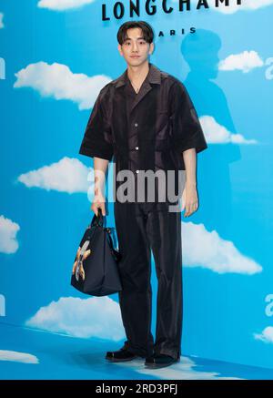 Seoul, South Korea. 18th July, 2023. South Korean model Nam Yoon-soo, attends a photocall for the Longchamp and Toiletpaper Collaboration Collection Pop-Up Store Event in Seoul, South Korea on July 18, 2023. (Photo by Lee Young-ho/Sipa USA) Credit: Sipa USA/Alamy Live News Stock Photo