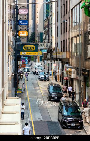 Buildings and traffic on Stanley Street, Central, Hong Kong, SAR, China Stock Photo