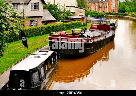 Historic village Worsley Manchester with barge repair yard, inland waterway, boats, and mining heritage. Stock Photo