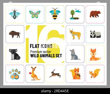 Wild Animals Icon Set Stock Vector