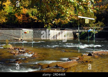 Nantahala Outdoor Center has marked kayaking practice course on the Nantahala River in North Carolina. Stock Photo