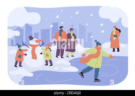 Happy people walking and having fun in winter park Stock Vector