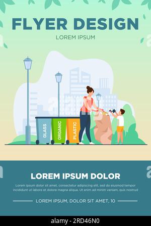 Woman and kid sorting garbage Stock Vector
