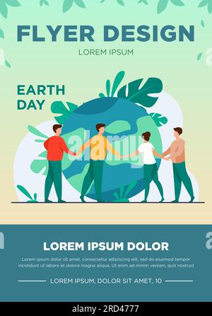 People walking around globe and holding each other by hands Stock Vector