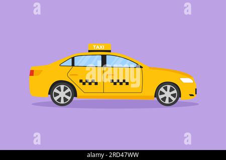 Cartoon flat style drawing newest modern taxi car uses a meter, GPS, and can be ordered online. Technological advances in transportation. Vehicle in u Stock Photo