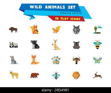Wild Animals Icon Set Stock Vector