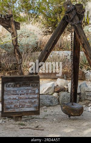 Ancient weather rock at Cabot's Pueblo Museum. Cabot's Pueblo Museum is an American historic house museum located in Desert Hot Springs. Stock Photo