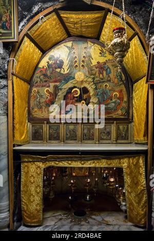 Church altar with a painting of the Nativity Stock Photo - Alamy