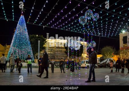 Christmas decoration in Manger Square, Bethlehem Stock Photo