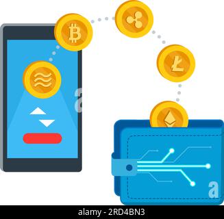 Cryptocurrency, finance and investments: financial app, virtual wallet and digital currencies Stock Vector