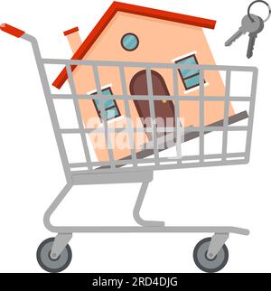 House and house keys in a shopping cart, real estate concept Stock Vector