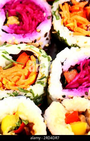 Close up view of vegan sushi rolls Stock Photo