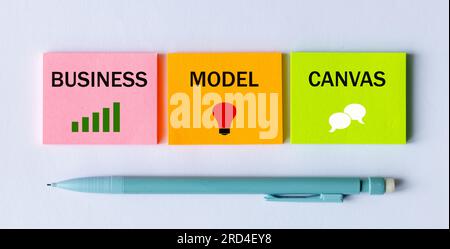 business model canvas, Business text written on colorful pieces of paper Stock Photo