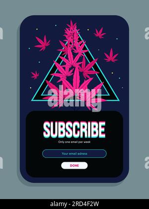 Email subscription design with pink marihuana bush Stock Vector