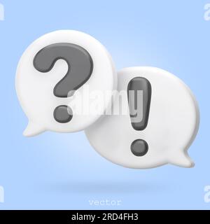 3d rendering faq icon, question and exclamation mark sign with speech bubble. Ask FAQ and answer solution information. Customer support. Question answ Stock Vector