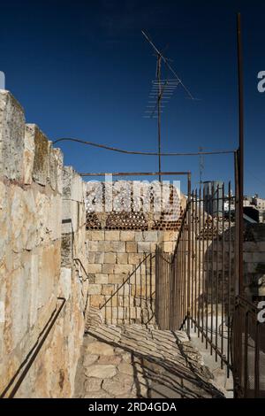 Vertical view of the Ramparts Walk over the Old City wall of Jerusalem, Israel Stock Photo