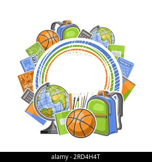 Vector frame for School with empty copy space for ad text, decorative layout with illustration of variety school textbooks and compass dividers, group Stock Vector