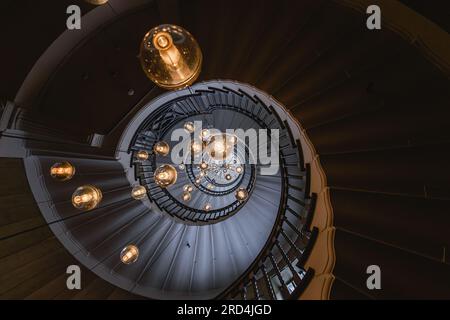 The famous Cecil Brewer Staircase in Heal’s store in central London. Stock Photo