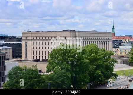 The Finnish parliament building on Mannerheimintie in Helsinki, Finland Stock Photo