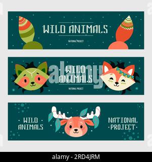 Banner template with wild animals illustration Stock Vector Image & Art ...