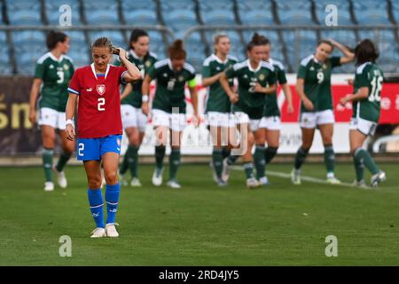 Opava, Czech Republic. 18th July, 2023. Anna Dlaskova (CZE, front) in the warm-up women match Czech Republic vs Northern Ireland in Opava, Czech Republic, July 18, 2023. Credit: Jaroslav Ozana/CTK Photo/Alamy Live News Stock Photo