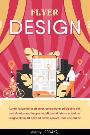 Tiny people using mobile application with map outdoors Stock Vector