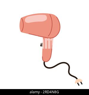 Pink hair dryer icon in flat, doodle style. Vector Illustration isolated on white background. Stock Vector