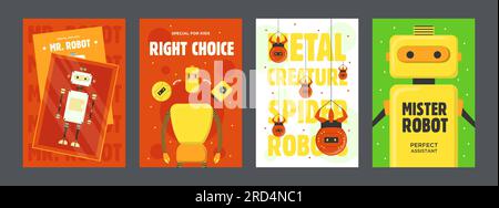 Robots colorful posters set Stock Vector