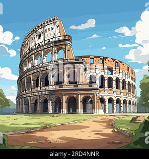 Colosseum. Colosseum hand-drawn comic illustration. Vector doodle style cartoon illustration Stock Vector