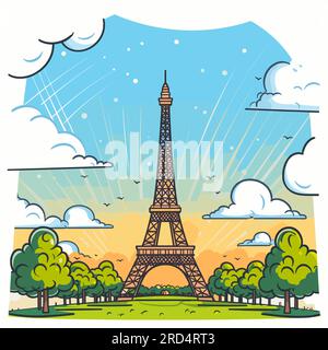 Eiffel tower. Eiffel tower hand-drawn comic illustration. Vector doodle style cartoon illustration Stock Vector