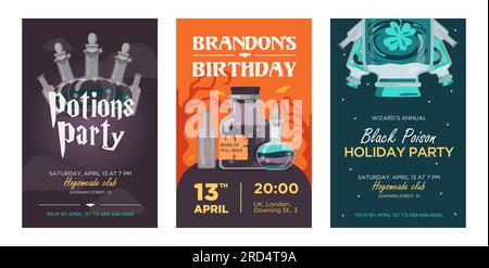 Potion party invitation card set Stock Vector