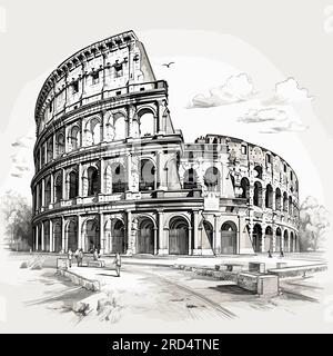 Colosseum. Colosseum hand-drawn comic illustration. Vector doodle style cartoon illustration Stock Vector