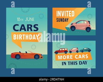 Creative cars birthday party invitation designs Stock Vector