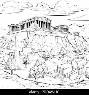 Acropolis. Acropolis hand-drawn comic illustration. Vector doodle style ...