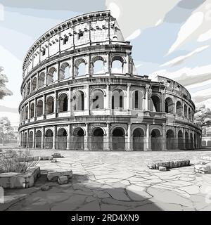 Colosseum. Colosseum hand-drawn comic illustration. Vector doodle style cartoon illustration Stock Vector