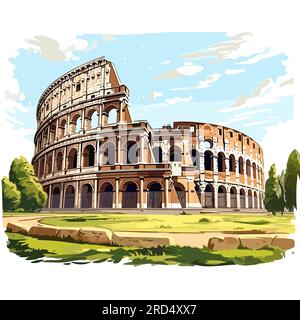 Colosseum. Colosseum hand-drawn comic illustration. Vector doodle style ...