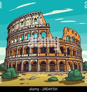 Colosseum. Colosseum hand-drawn comic illustration. Vector doodle style cartoon illustration Stock Vector