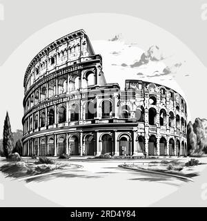 Colosseum. Colosseum hand-drawn comic illustration. Vector doodle style cartoon illustration Stock Vector